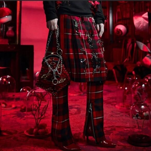 Dilara Findikoglu Mason Red Trousers Tartan Plaid Wool Trousers Size Medium - Picture 9 of 9